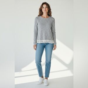 Jack By BB Dakota Crochet Hem Sweater Gray Size Medium